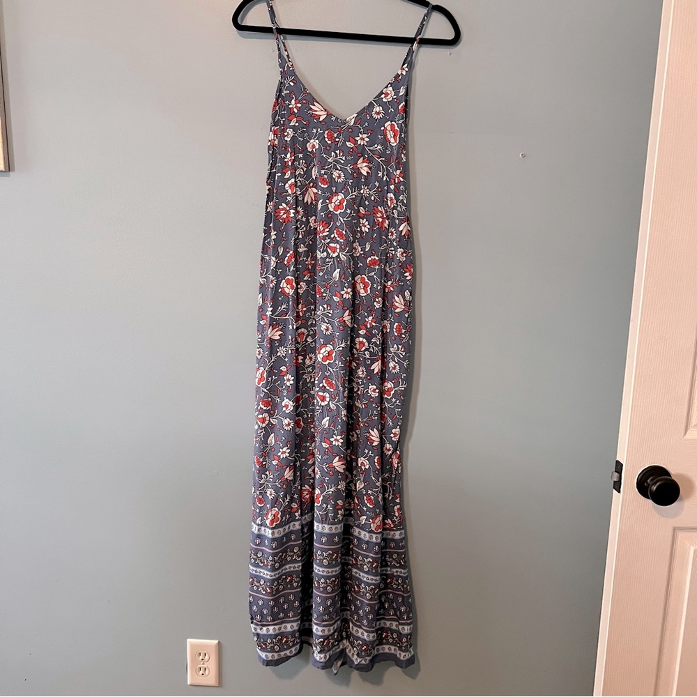 Old Navy Gray Maxi Dress with Red Floral Print